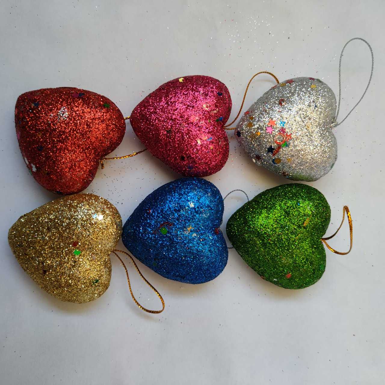 Ağaç Parti Süsü Simli Renkli Kalp 6'lı  3689