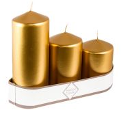 Silindir Mum 3'lü Set Varaklı Gold 7 8*10*14