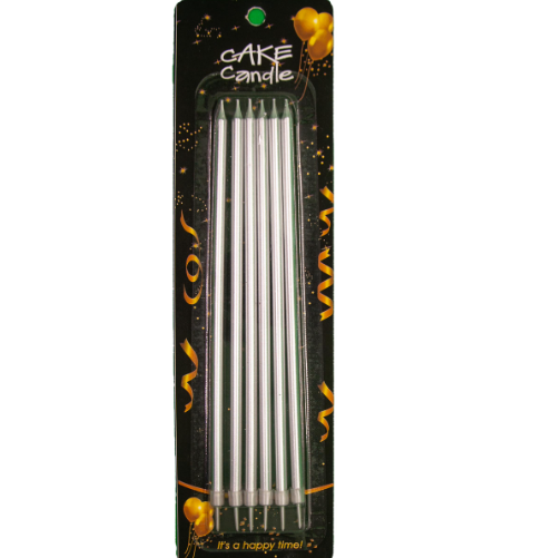 15 Cm Uzun İnce Mum 6'lı Gümüş