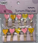 Ahşap Sunum Love  Mandalı  10 lu