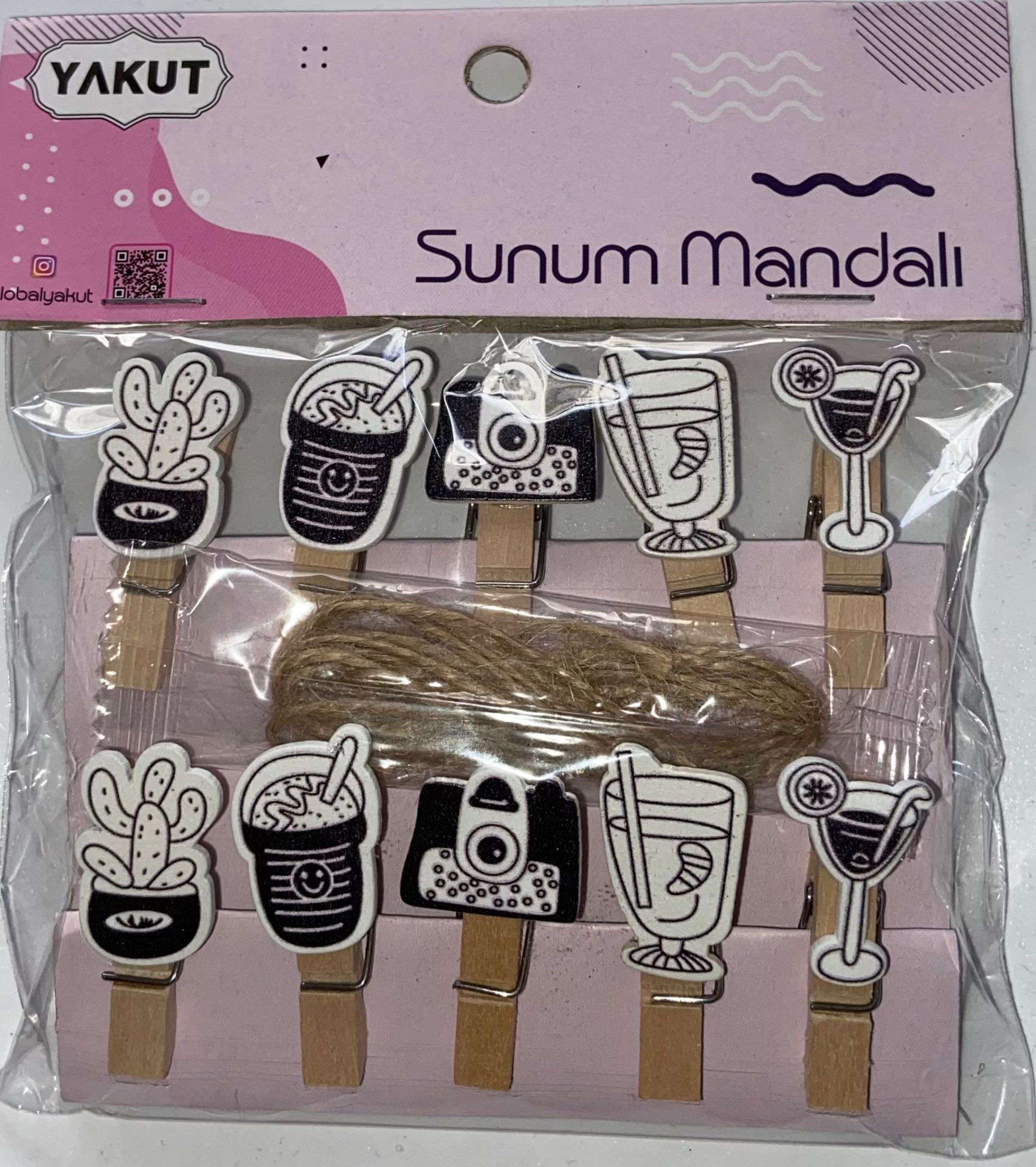 Ahşap Sunum Siyah Beyaz Kokteyl Mandalı 10 lu