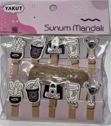 Ahşap Sunum Siyah Beyaz Kokteyl Mandalı 10 lu