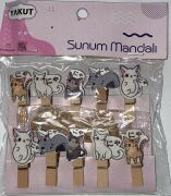 Ahşap Sunum Tekir Kedi Mandalı 10 lu