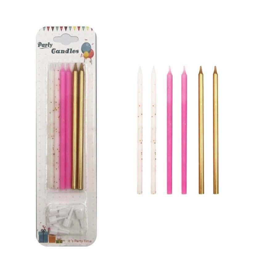 Mum İnce 3 Renk Pembe 14 Cm 6 Adet