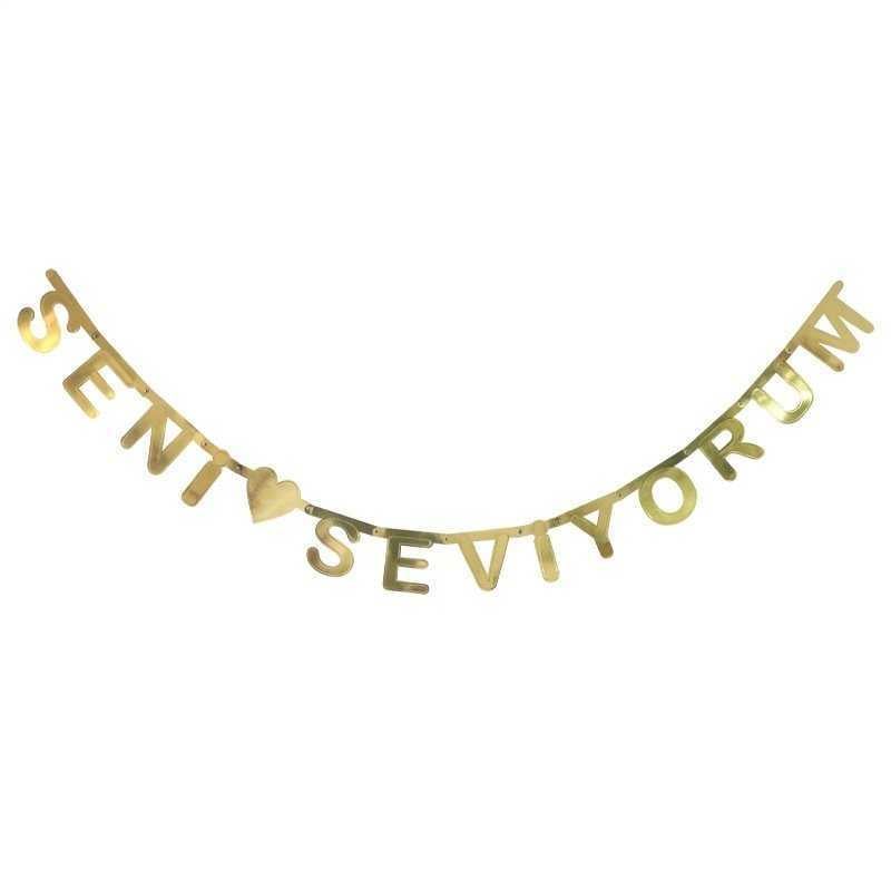 Metalik Gold Seni Seviyorum Banner