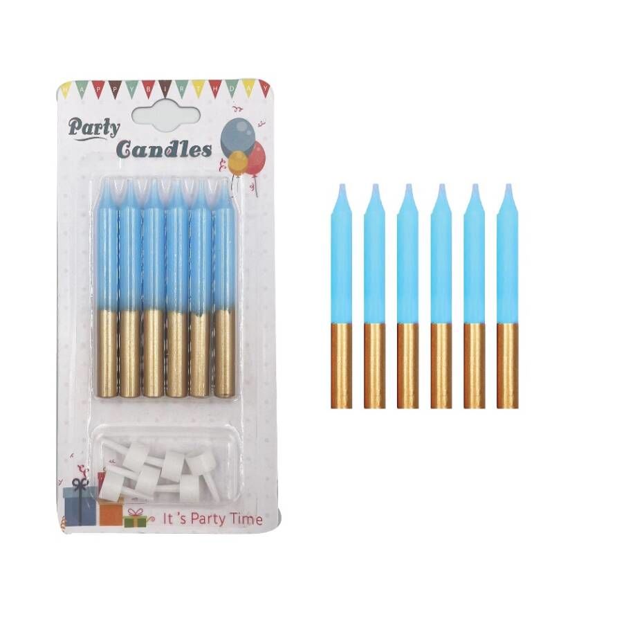 Mum İnce 2 Renkli Mavi-Gold 8 Cm 6 Adet
