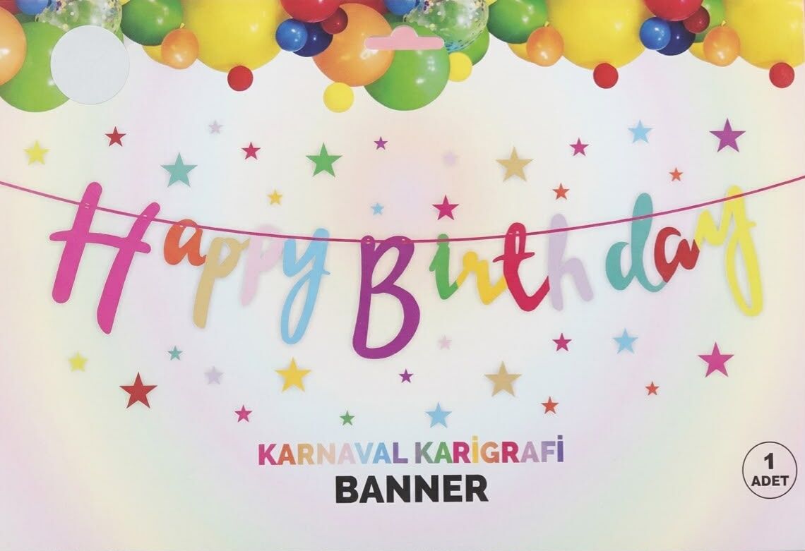 HAPPY BİRTHDAY PASTEL RENKLİ KALİGRAFİ BANNER