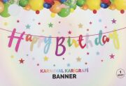 HAPPY BİRTHDAY PASTEL RENKLİ KALİGRAFİ BANNER