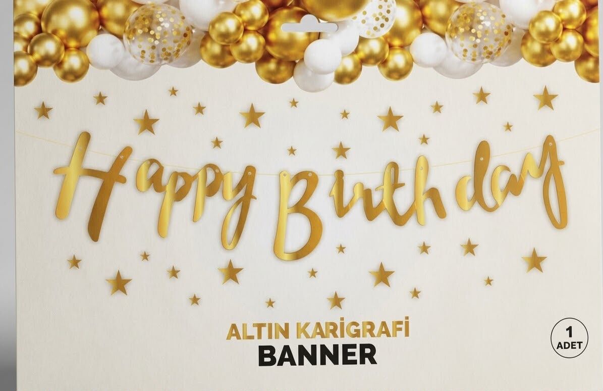 HAPPY BİRTHDAY GOLD KALİGRAFİ BANNER