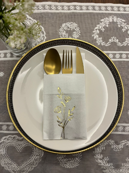 Gelincik Çiçeği Desenli Gold 12'li Cepli Peçete