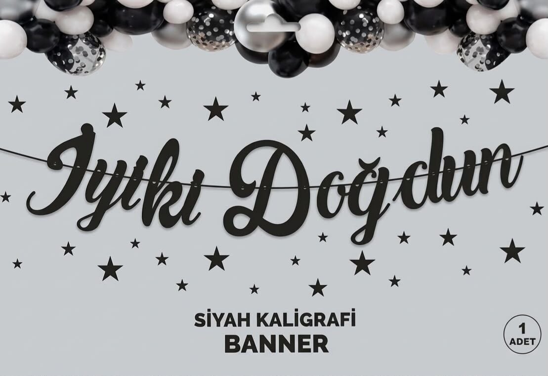 İYİKİ DOĞDUN SİYAH KALİGRAFİ BANNER