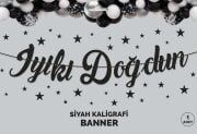 İYİKİ DOĞDUN SİYAH KALİGRAFİ BANNER