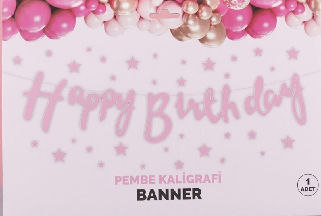 HAPPY BİRTHDAY PEMBE KALİGRAFİ BANNER