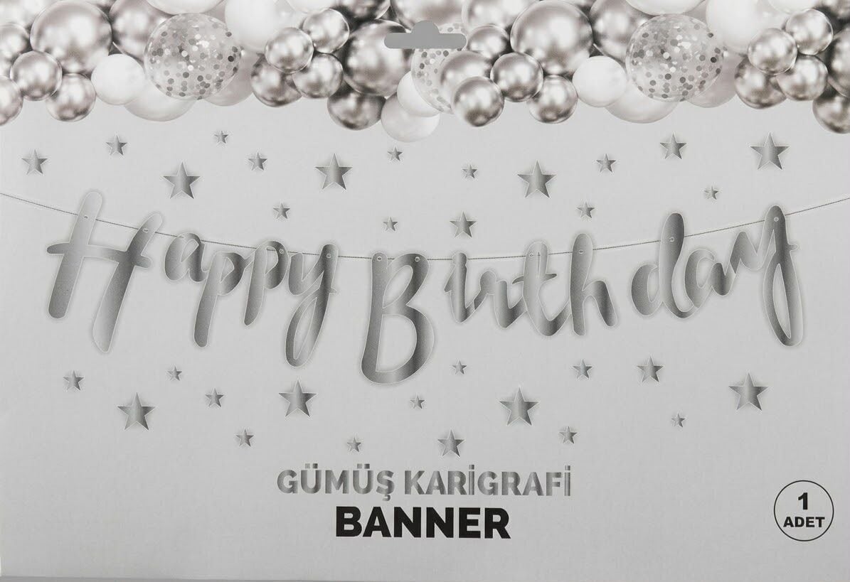 HAPPY BİRTHDAY GÜMÜŞ KALİGRAFİ BANNER