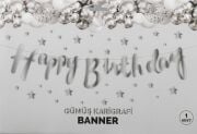 HAPPY BİRTHDAY GÜMÜŞ KALİGRAFİ BANNER