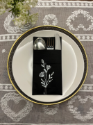 Gelincik Çiçeği Desenli Siyah Gümüş 12'li Cepli Peçete