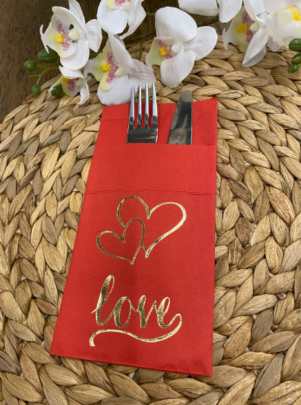 Love Kırmızı Gold 12'li Cepli Peçete