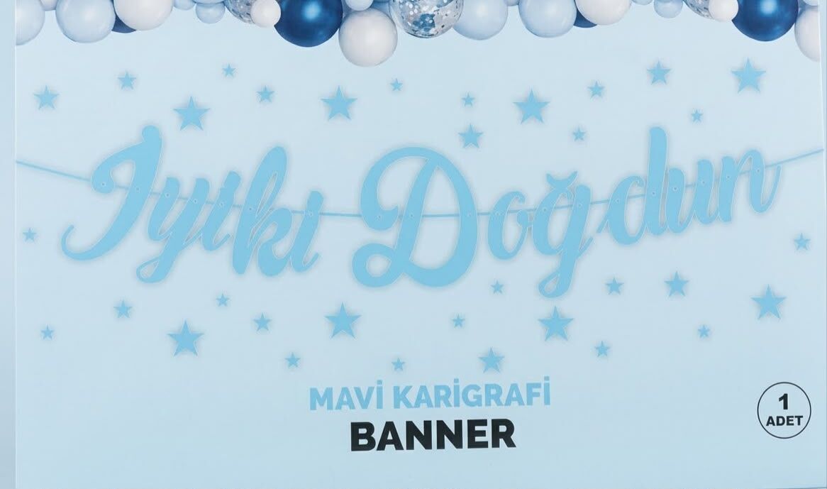 İYİ Kİ DOĞDUN AÇIK MAVİ KALİGRAFİ BANNER
