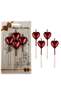 Metalize Kırmızı Kalp Mum 4'lü