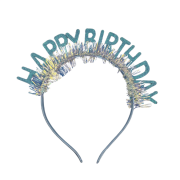 Happy Birthday Taç Gözlük Simli Mavi Set