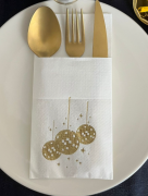 Disko Topu Desenli Gold Peçete 12'li Cepli Peçete