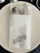 Disko Topu Desenli Gümüş 12'li Cepli Peçete