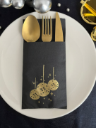Disko Topu Desenli Siyah Gold 12'li Cepli Peçete
