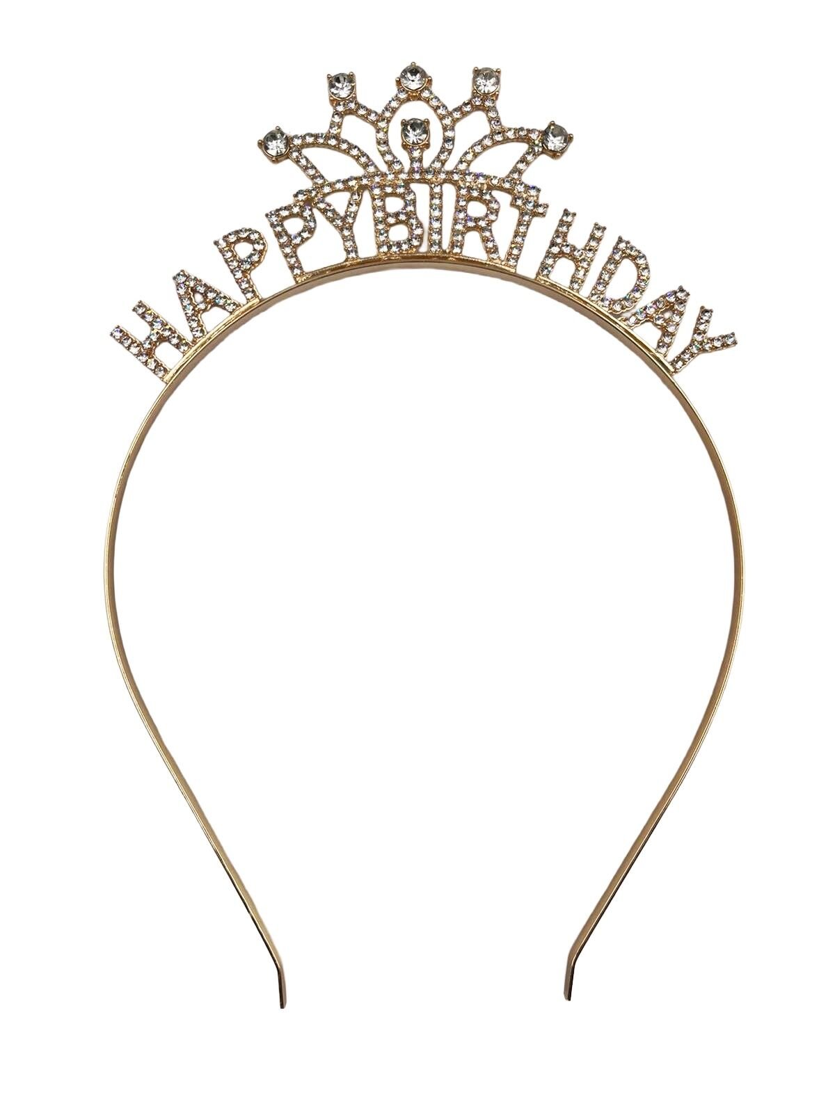 Taç Happy Birthday Taşlı Kraliçe Gold