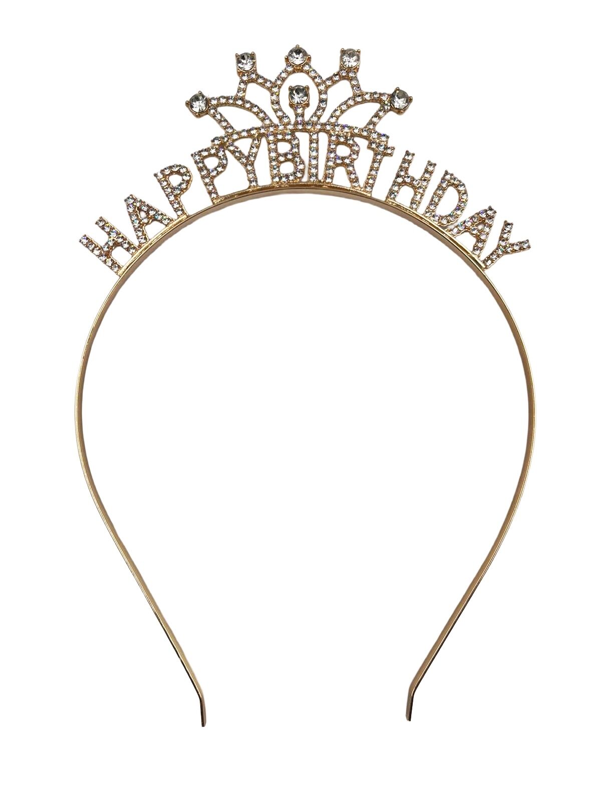 Taç Happy Birthday Taşlı Kraliçe Gold