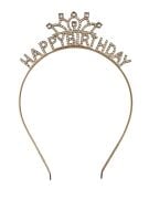 Taç Happy Birthday Taşlı Kraliçe Gold