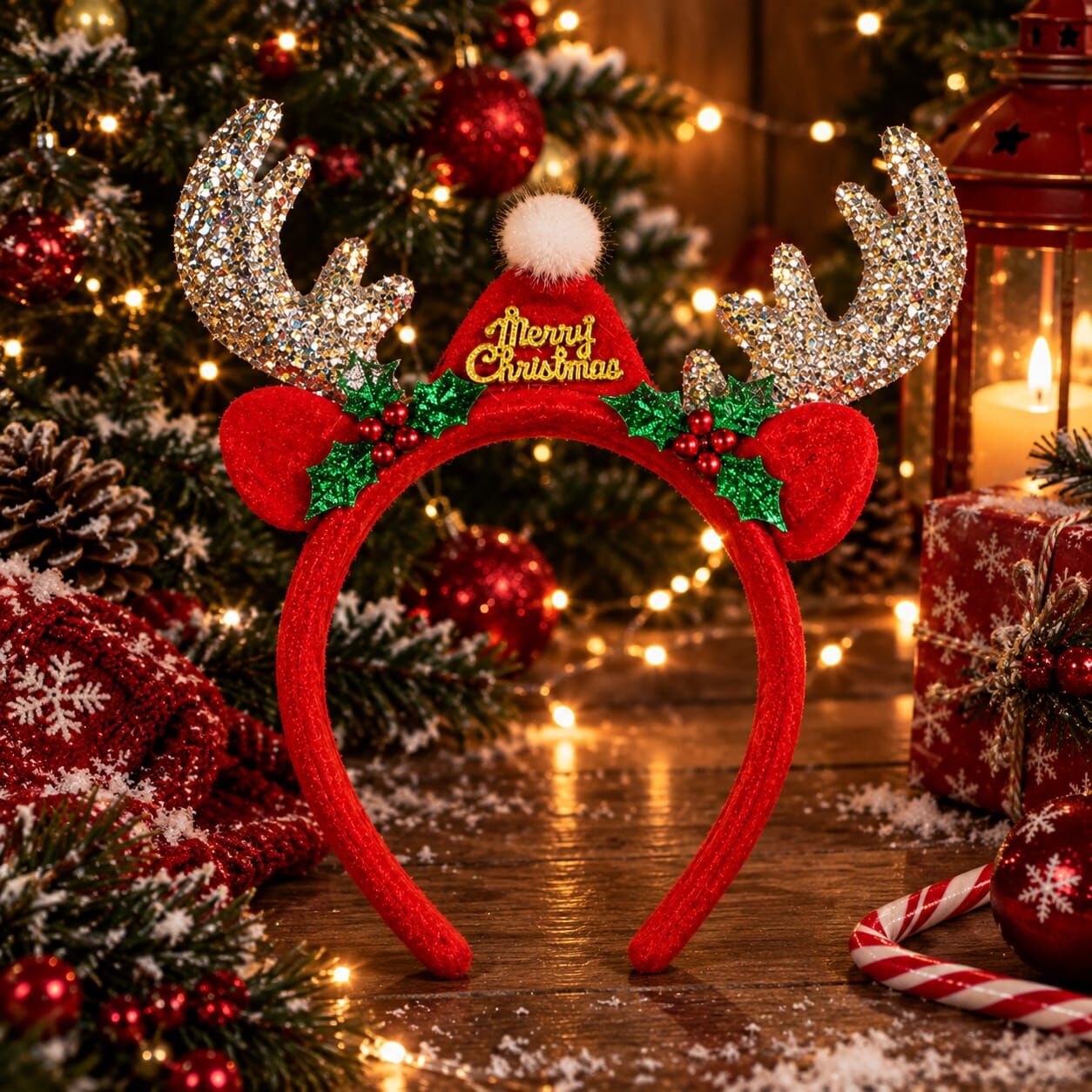 Yılbaşı Taç Simli Geyik Boynuzlu Şapkalı Model Gümüş