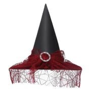 HALLOWEEN KUMAŞ CADI ŞAPKASI TÜLLÜ TOKALI KIRMIZI