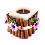 Tarçın Kabuklu Kare Mum - Tarçın Kokulu - Tekli - Krem Renk - 10*10 cm