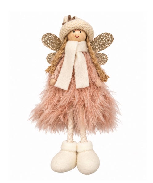 Yılbaşı Melek Model Pembe Tüylü 17 Cm