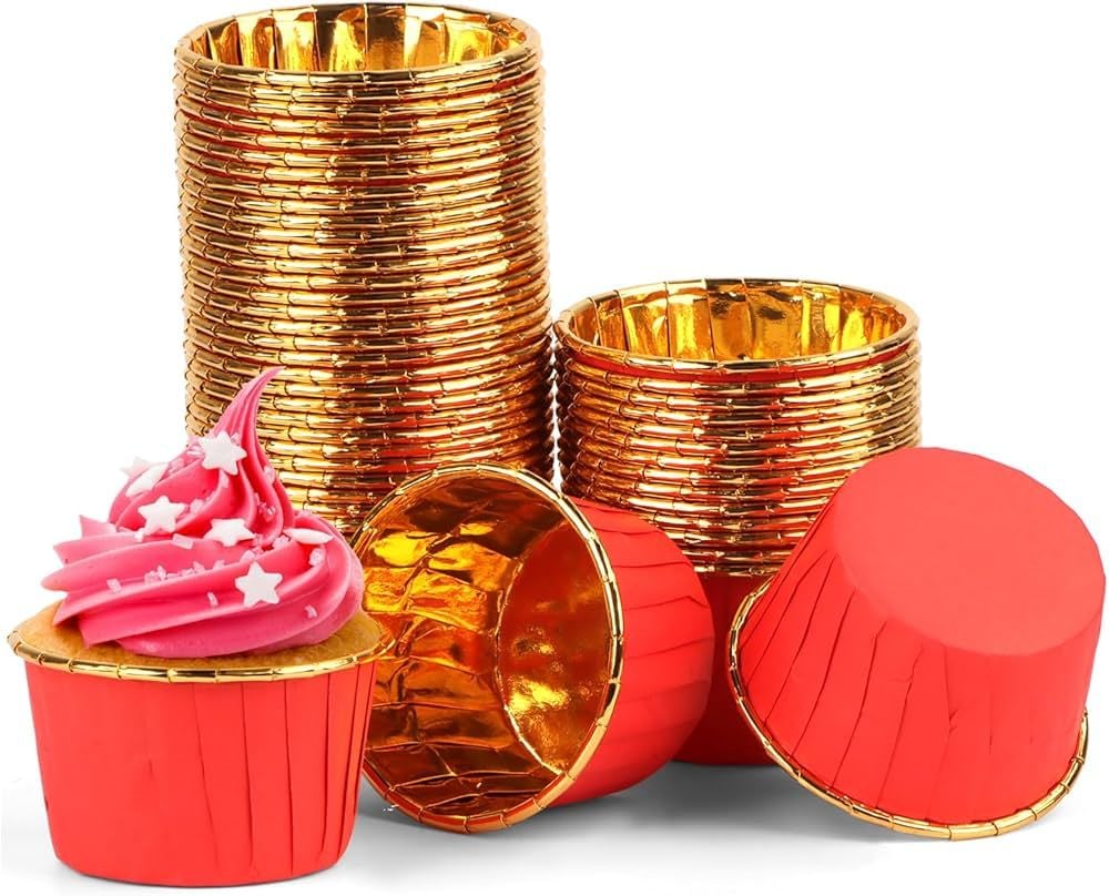 Kek Kapsülü Asetatlı 25 Adet Gold Varaklı Kırmızı