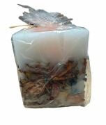 Kuru Çiçekli Kare Mum - S.Ağacı - Tekli - Krem Renk - 8*10 cm
