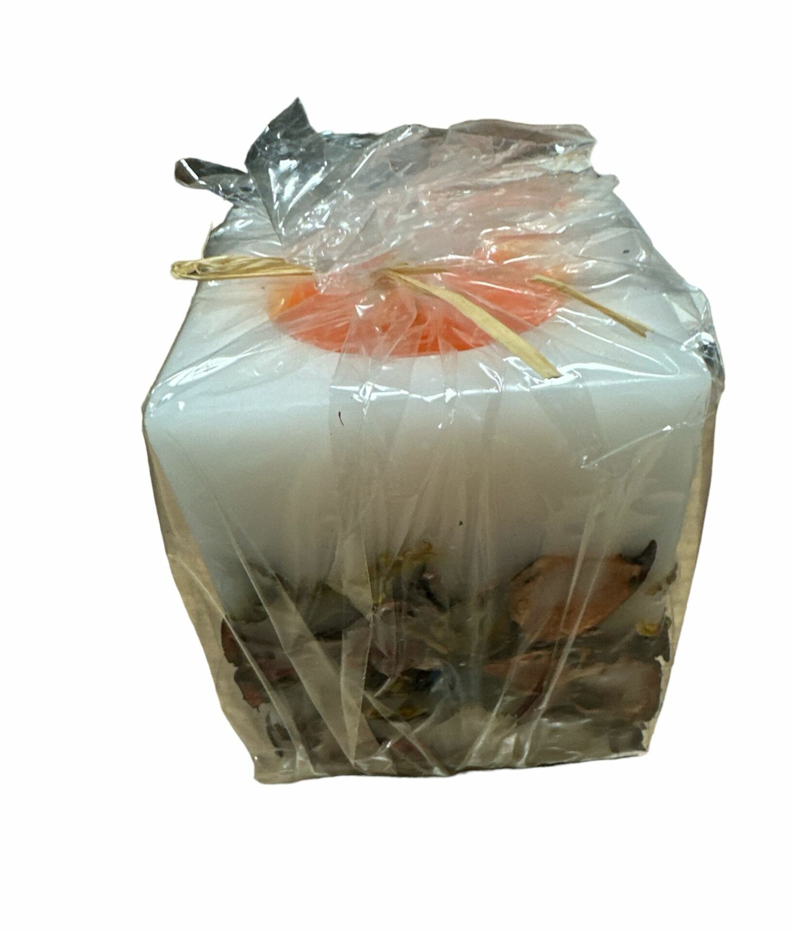 Kuru Çiçekli Kare Mum - S.Ağacı - Tekli - Krem Renk - 8*10 cm