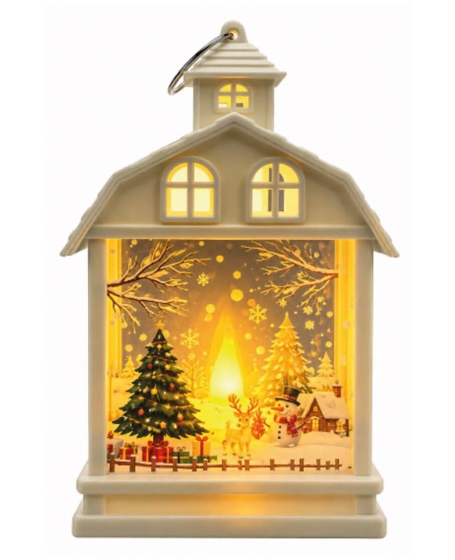 Yılbaşı Fener Ledli Ev Model 15 Cm Beyaz
