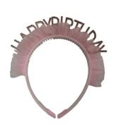 Happy Birthday Pembe Tüylü Taç