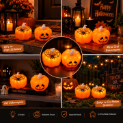 Halloween LED Işıklı Balkabağı Örümcekli Dekor Süs