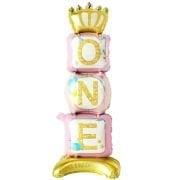 Ayaklı ONE Pembe Folyo Balon 34*108 cm